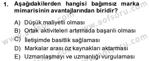 Marka ve Yönetimi Dersi 2014 - 2015 Yılı Tek Ders Sınav Soruları 1. Soru