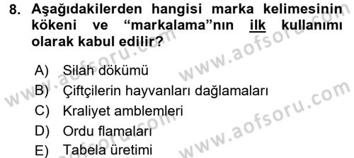 Marka ve Yönetimi Dersi 2015 - 2016 Yılı (Vize) Ara Sınav Soruları 8. Soru