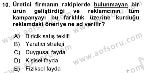 Marka ve Yönetimi Dersi 2015 - 2016 Yılı (Final) Dönem Sonu Sınav Soruları 10. Soru