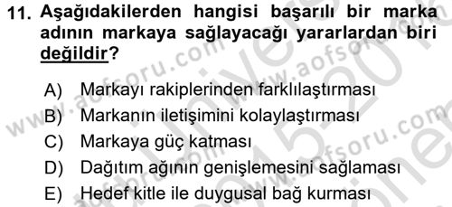 Marka ve Yönetimi Dersi 2015 - 2016 Yılı (Final) Dönem Sonu Sınav Soruları 11. Soru