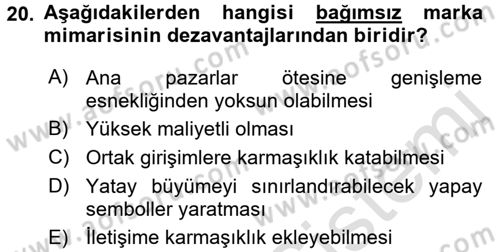 Marka ve Yönetimi Dersi 2015 - 2016 Yılı (Final) Dönem Sonu Sınav Soruları 20. Soru