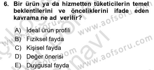 Marka ve Yönetimi Dersi 2015 - 2016 Yılı (Final) Dönem Sonu Sınav Soruları 6. Soru