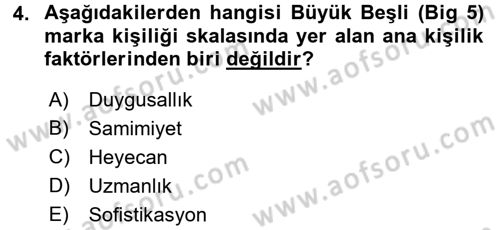 Marka ve Yönetimi Dersi 2015 - 2016 Yılı Tek Ders Sınav Soruları 4. Soru