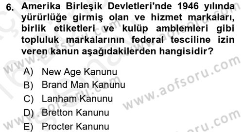 Marka ve Yönetimi Dersi 2015 - 2016 Yılı Tek Ders Sınav Soruları 6. Soru