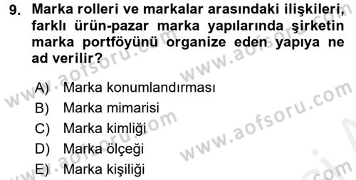 Marka ve Yönetimi Dersi 2015 - 2016 Yılı Tek Ders Sınav Soruları 9. Soru