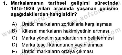 Marka ve Yönetimi Dersi 2016 - 2017 Yılı (Vize) Ara Sınav Soruları 1. Soru
