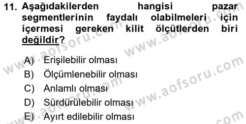 Marka ve Yönetimi Dersi 2016 - 2017 Yılı (Vize) Ara Sınav Soruları 11. Soru