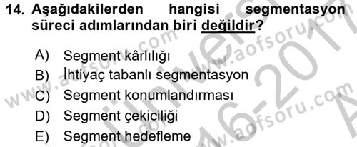 Marka ve Yönetimi Dersi 2016 - 2017 Yılı (Vize) Ara Sınav Soruları 14. Soru