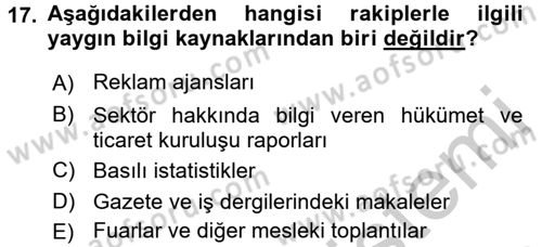 Marka ve Yönetimi Dersi 2016 - 2017 Yılı (Vize) Ara Sınav Soruları 17. Soru