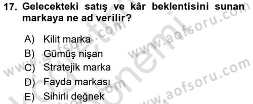 Marka ve Yönetimi Dersi 2016 - 2017 Yılı (Final) Dönem Sonu Sınav Soruları 17. Soru