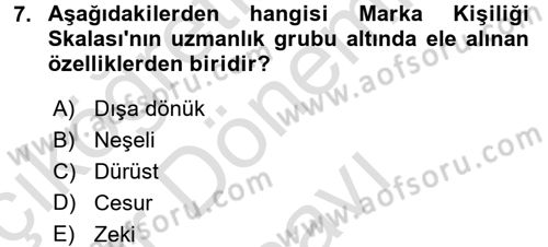 Marka ve Yönetimi Dersi 2016 - 2017 Yılı (Final) Dönem Sonu Sınav Soruları 7. Soru