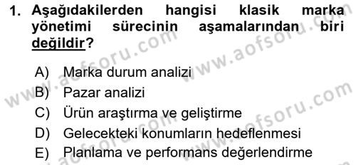 Marka ve Yönetimi Dersi 2017 - 2018 Yılı (Vize) Ara Sınav Soruları 1. Soru