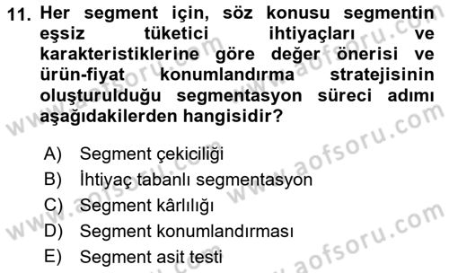 Marka ve Yönetimi Dersi 2017 - 2018 Yılı (Vize) Ara Sınav Soruları 11. Soru