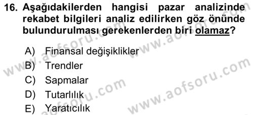 Marka ve Yönetimi Dersi 2018 - 2019 Yılı (Vize) Ara Sınav Soruları 16. Soru