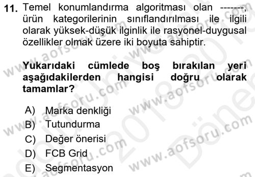 Marka ve Yönetimi Dersi 2018 - 2019 Yılı (Final) Dönem Sonu Sınav Soruları 11. Soru