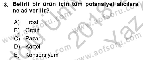 Marka ve Yönetimi Dersi 2018 - 2019 Yılı Yaz Okulu Sınav Soruları 3. Soru