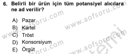 Marka ve Yönetimi Dersi 2020 - 2021 Yılı Yaz Okulu Sınav Soruları 6. Soru