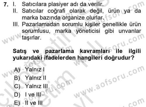 Marka ve Yönetimi Dersi 2020 - 2021 Yılı Yaz Okulu Sınav Soruları 7. Soru