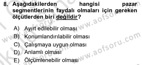 Marka ve Yönetimi Dersi 2020 - 2021 Yılı Yaz Okulu Sınav Soruları 8. Soru