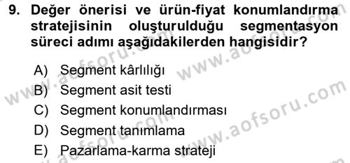 Marka ve Yönetimi Dersi 2020 - 2021 Yılı Yaz Okulu Sınav Soruları 9. Soru