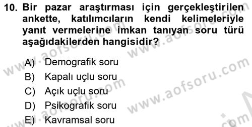 Marka ve Yönetimi Dersi 2021 - 2022 Yılı (Vize) Ara Sınav Soruları 10. Soru
