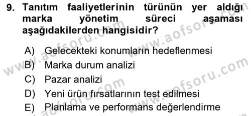 Marka ve Yönetimi Dersi 2021 - 2022 Yılı (Vize) Ara Sınav Soruları 9. Soru