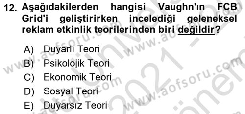 Marka ve Yönetimi Dersi 2021 - 2022 Yılı (Final) Dönem Sonu Sınav Soruları 12. Soru