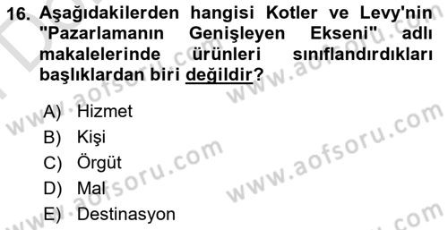 Marka ve Yönetimi Dersi 2021 - 2022 Yılı (Final) Dönem Sonu Sınav Soruları 16. Soru