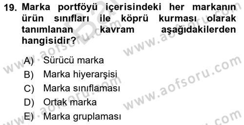Marka ve Yönetimi Dersi 2021 - 2022 Yılı (Final) Dönem Sonu Sınav Soruları 19. Soru