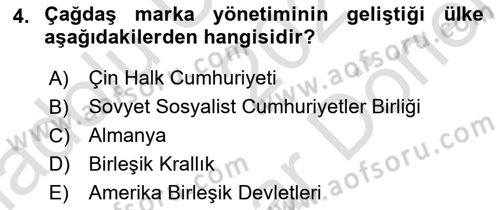 Marka ve Yönetimi Dersi 2021 - 2022 Yılı (Final) Dönem Sonu Sınav Soruları 4. Soru