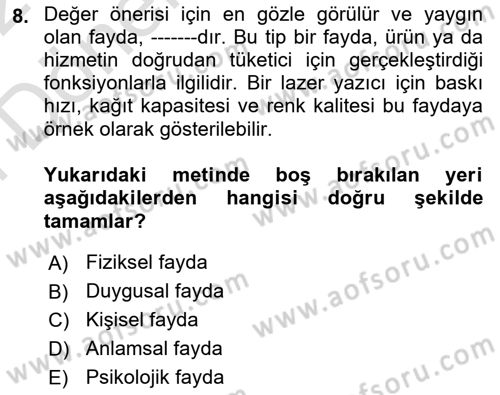 Marka ve Yönetimi Dersi 2021 - 2022 Yılı (Final) Dönem Sonu Sınav Soruları 8. Soru