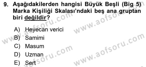 Marka ve Yönetimi Dersi 2021 - 2022 Yılı (Final) Dönem Sonu Sınav Soruları 9. Soru