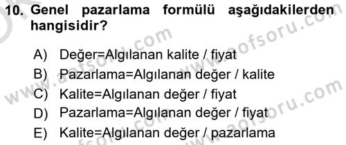 Marka ve Yönetimi Dersi 2021 - 2022 Yılı Yaz Okulu Sınav Soruları 10. Soru