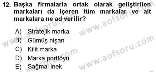 Marka ve Yönetimi Dersi 2021 - 2022 Yılı Yaz Okulu Sınav Soruları 12. Soru