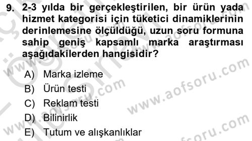Marka ve Yönetimi Dersi 2021 - 2022 Yılı Yaz Okulu Sınav Soruları 9. Soru