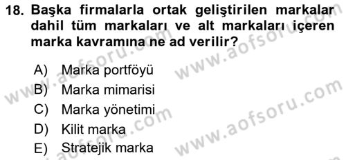 Marka ve Yönetimi Dersi 2022 - 2023 Yılı Yaz Okulu Sınav Soruları 18. Soru