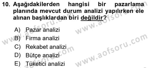 Marka ve Yönetimi Dersi 2023 - 2024 Yılı (Vize) Ara Sınav Soruları 10. Soru