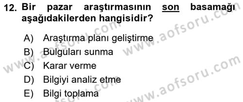 Marka ve Yönetimi Dersi 2023 - 2024 Yılı (Vize) Ara Sınav Soruları 12. Soru