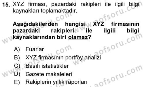 Marka ve Yönetimi Dersi 2023 - 2024 Yılı (Vize) Ara Sınav Soruları 15. Soru