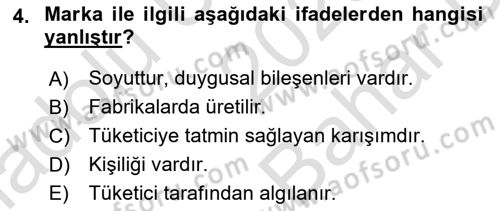 Marka ve Yönetimi Dersi 2023 - 2024 Yılı (Vize) Ara Sınav Soruları 4. Soru
