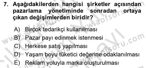 Marka ve Yönetimi Dersi 2023 - 2024 Yılı (Vize) Ara Sınav Soruları 7. Soru