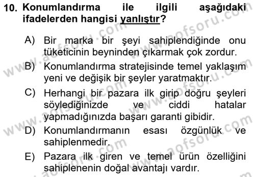 Marka ve Yönetimi Dersi 2023 - 2024 Yılı (Final) Dönem Sonu Sınav Soruları 10. Soru