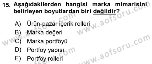 Marka ve Yönetimi Dersi 2023 - 2024 Yılı (Final) Dönem Sonu Sınav Soruları 15. Soru