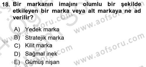 Marka ve Yönetimi Dersi 2023 - 2024 Yılı (Final) Dönem Sonu Sınav Soruları 18. Soru