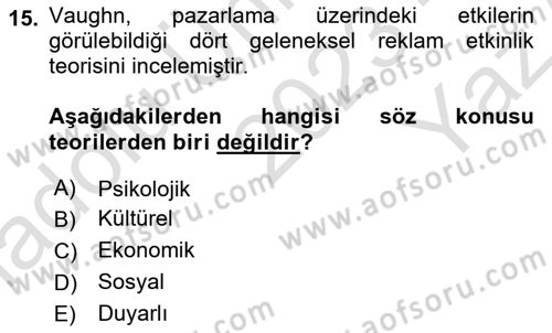Marka ve Yönetimi Dersi 2023 - 2024 Yılı Yaz Okulu Sınav Soruları 15. Soru