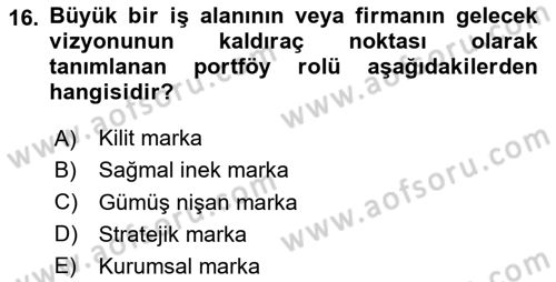 Marka ve Yönetimi Dersi 2023 - 2024 Yılı Yaz Okulu Sınav Soruları 16. Soru