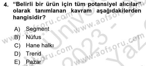 Marka ve Yönetimi Dersi 2023 - 2024 Yılı Yaz Okulu Sınav Soruları 4. Soru