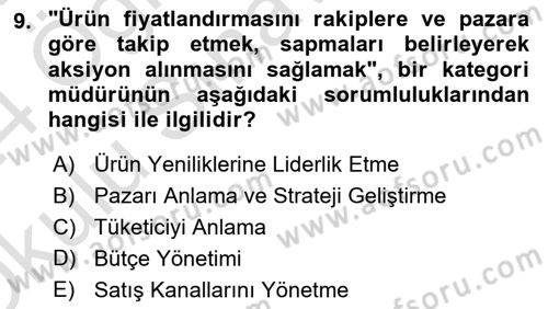Marka ve Yönetimi Dersi 2023 - 2024 Yılı Yaz Okulu Sınav Soruları 9. Soru