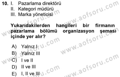 Marka ve Yönetimi Dersi 2024 - 2025 Yılı (Vize) Ara Sınav Soruları 10. Soru