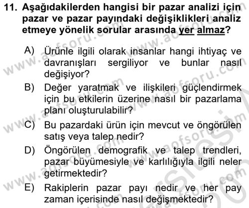 Marka ve Yönetimi Dersi 2024 - 2025 Yılı (Vize) Ara Sınav Soruları 11. Soru